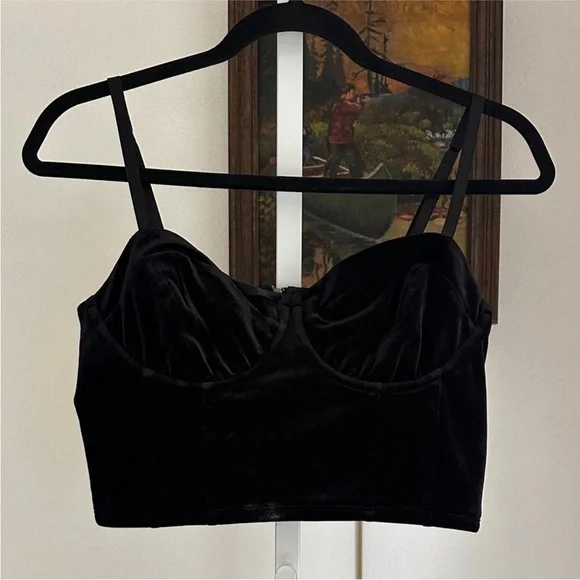 Black Velvet Bustier Crop Top Corset Style S - Picture 3 of 3